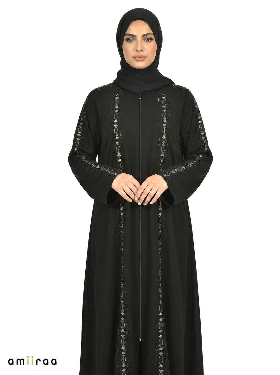 Harvest Gold Embroidered Abaya with Full-Length Front Detailing