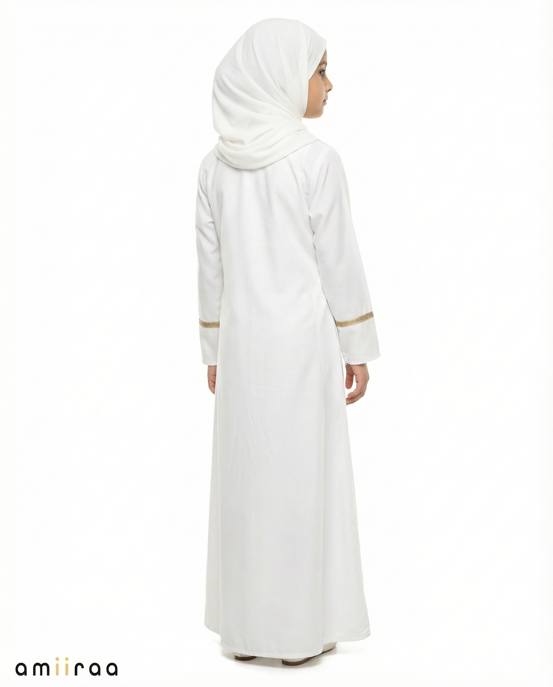 Bit of Blue Girls Elegant Open Abaya with Gold Trim Detailing