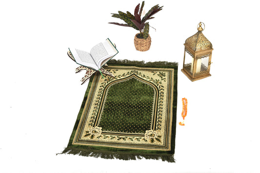Elegant Prayer Rug – Olive Green with Floral and Gold Embroidery ( musallahs )