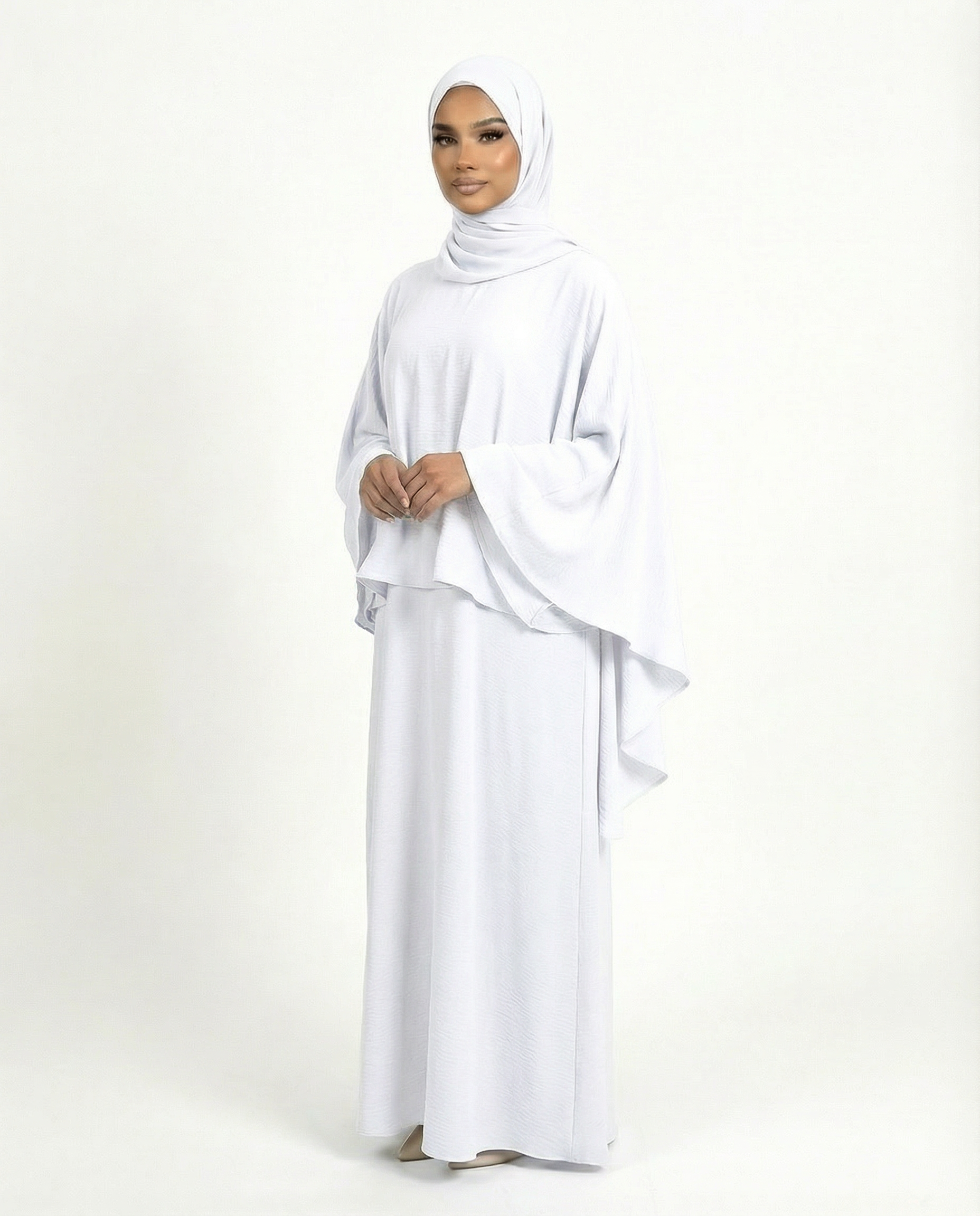 Brilliant White Airflow Cape Abaya