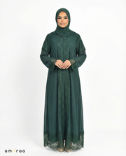 3 Piece Chiffon Abaya Set with Lace and Stone Detail - Botanical Garden
