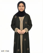 Tap Shoe Girls Floral Embroidered Open Abaya with Inner Dress