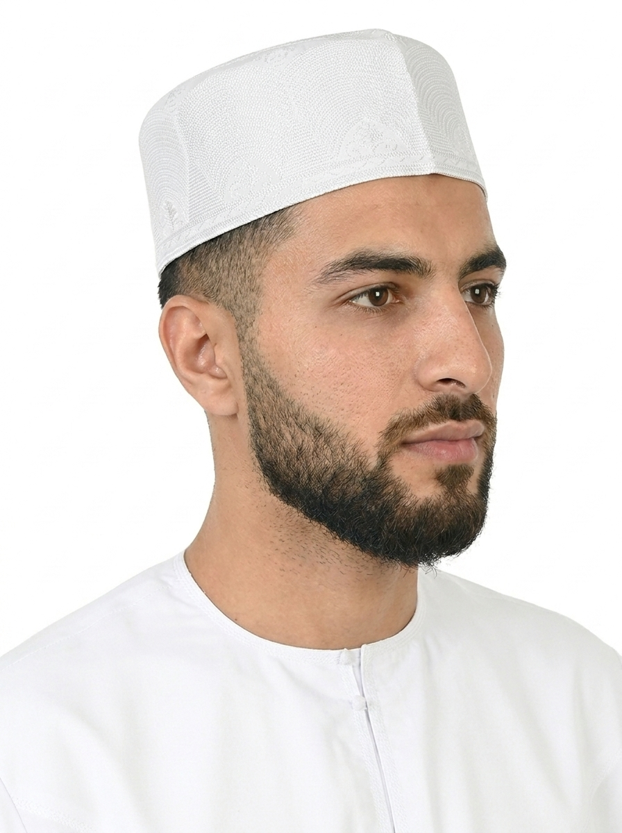 White Premium Embroidered Omani Fez