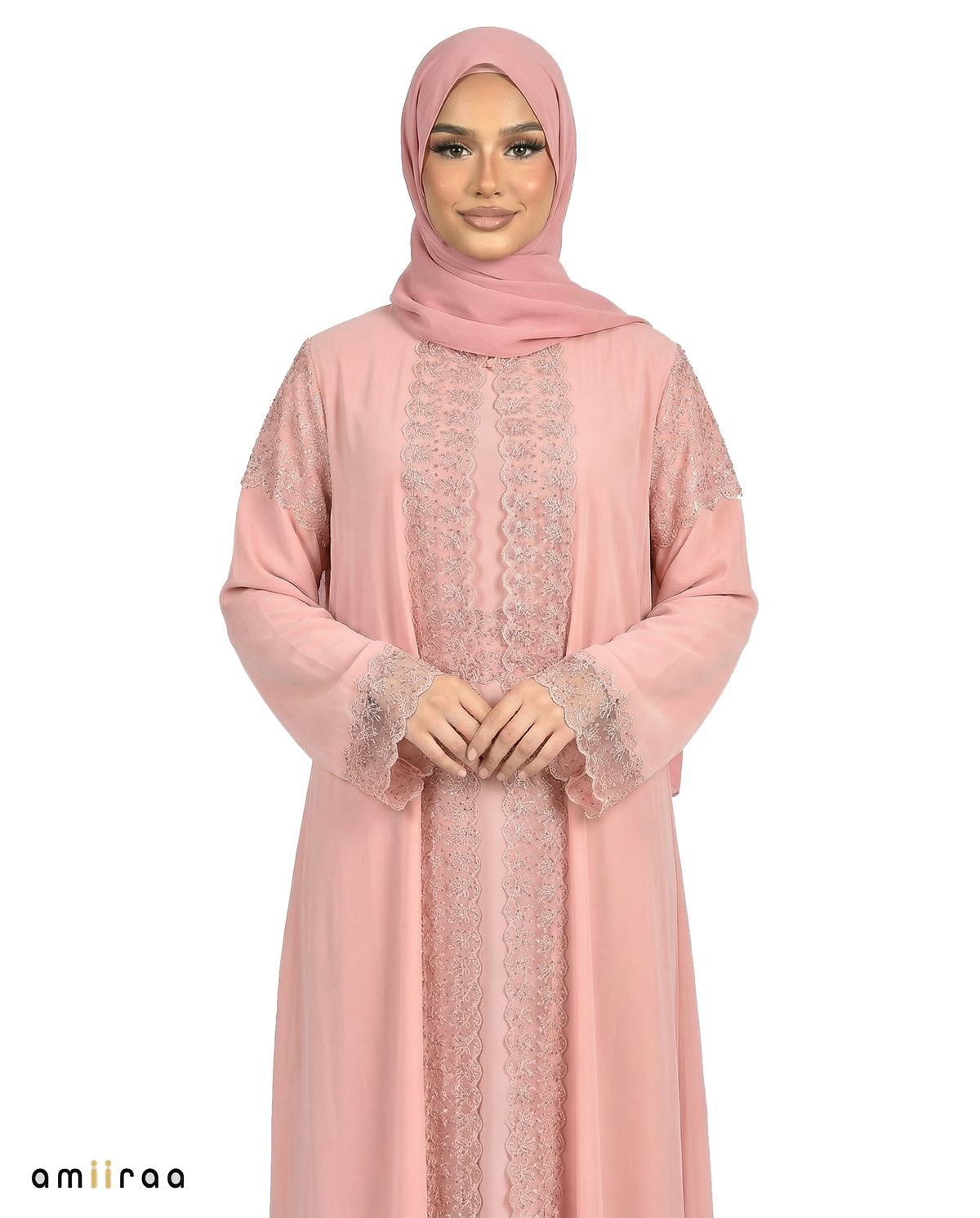 Cloud Cream Lace Detailed Panel Abaya