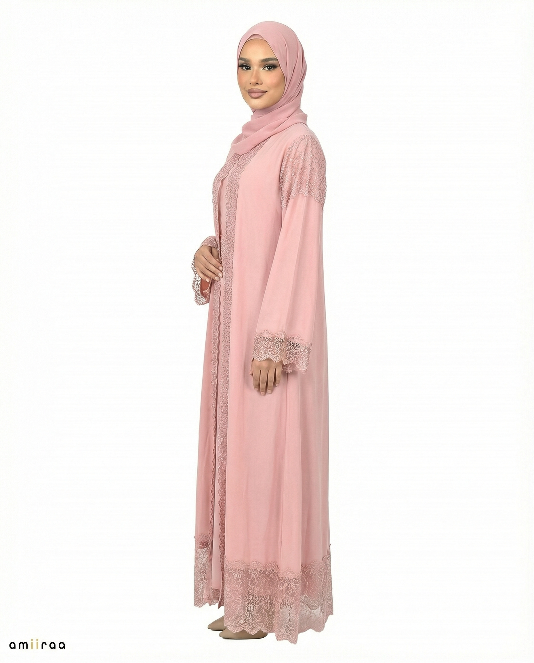 Cloud Cream Lace Detailed Panel Abaya