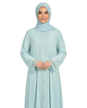 Malachite Green Lace Detailed Panel Abaya