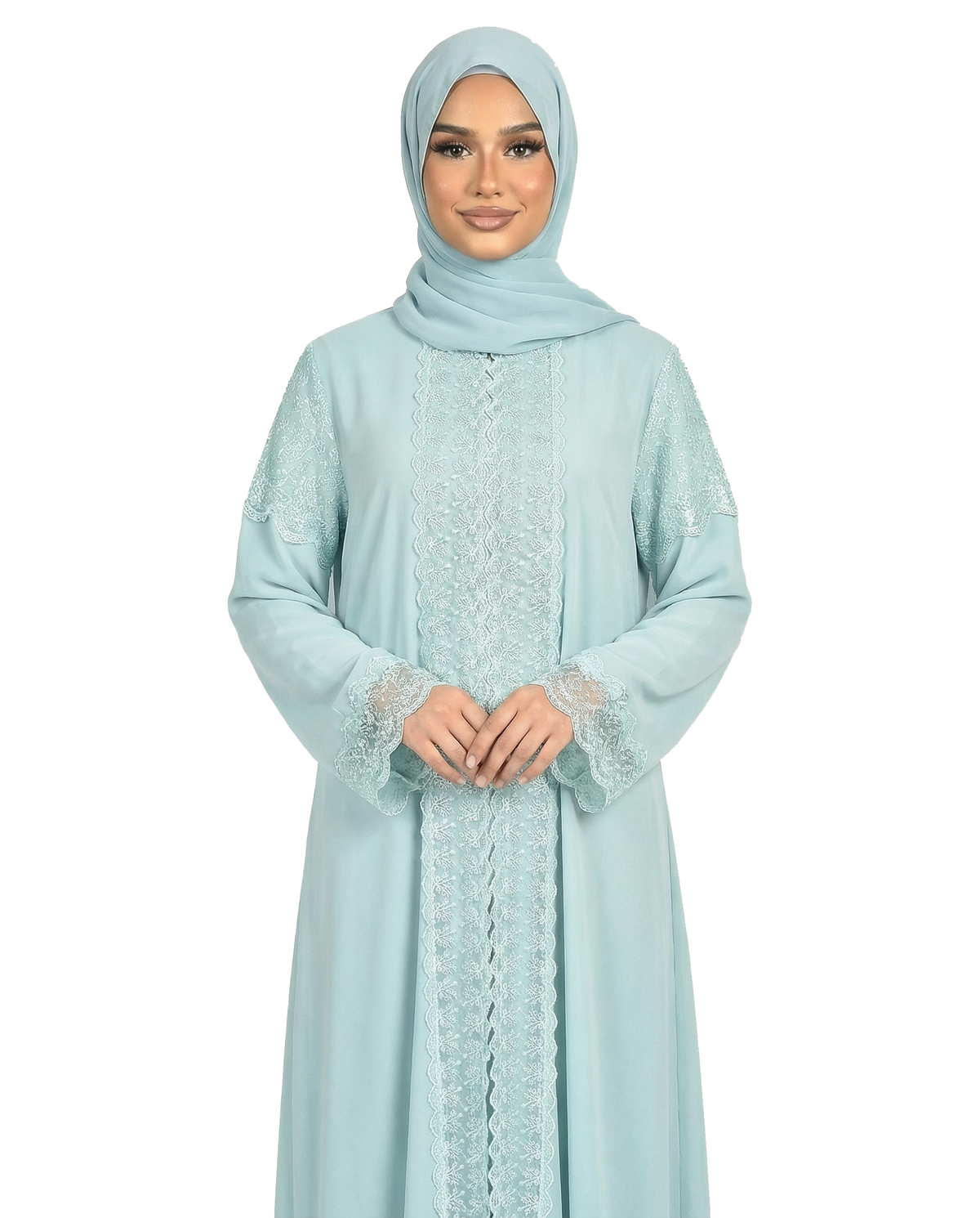 Malachite Green Lace Detailed Panel Abaya