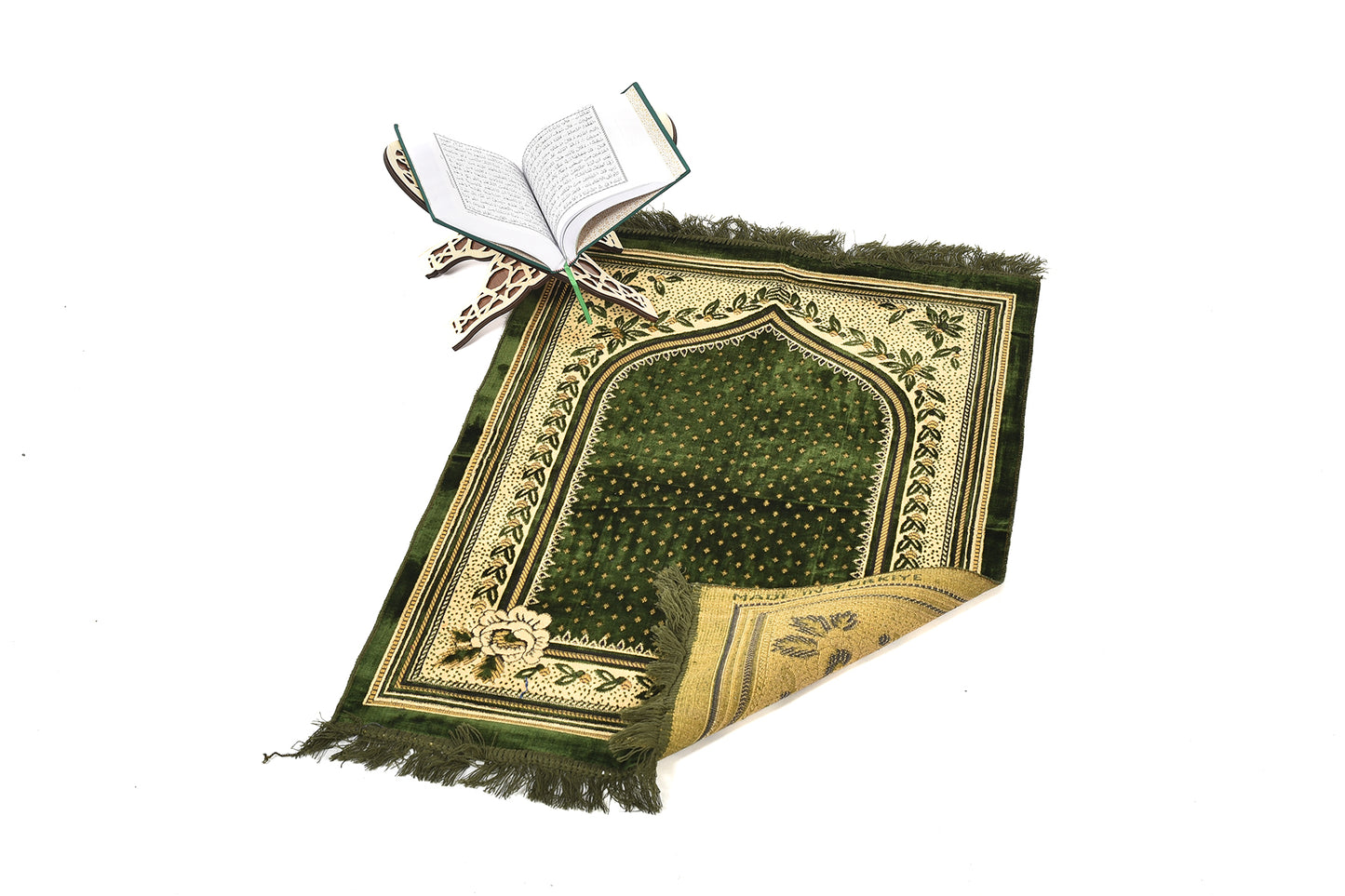 Elegant Prayer Rug – Olive Green with Floral and Gold Embroidery ( musallahs )
