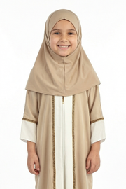 Abbey Stone Girls Elegant Open Abaya with Gold Trim Detailing