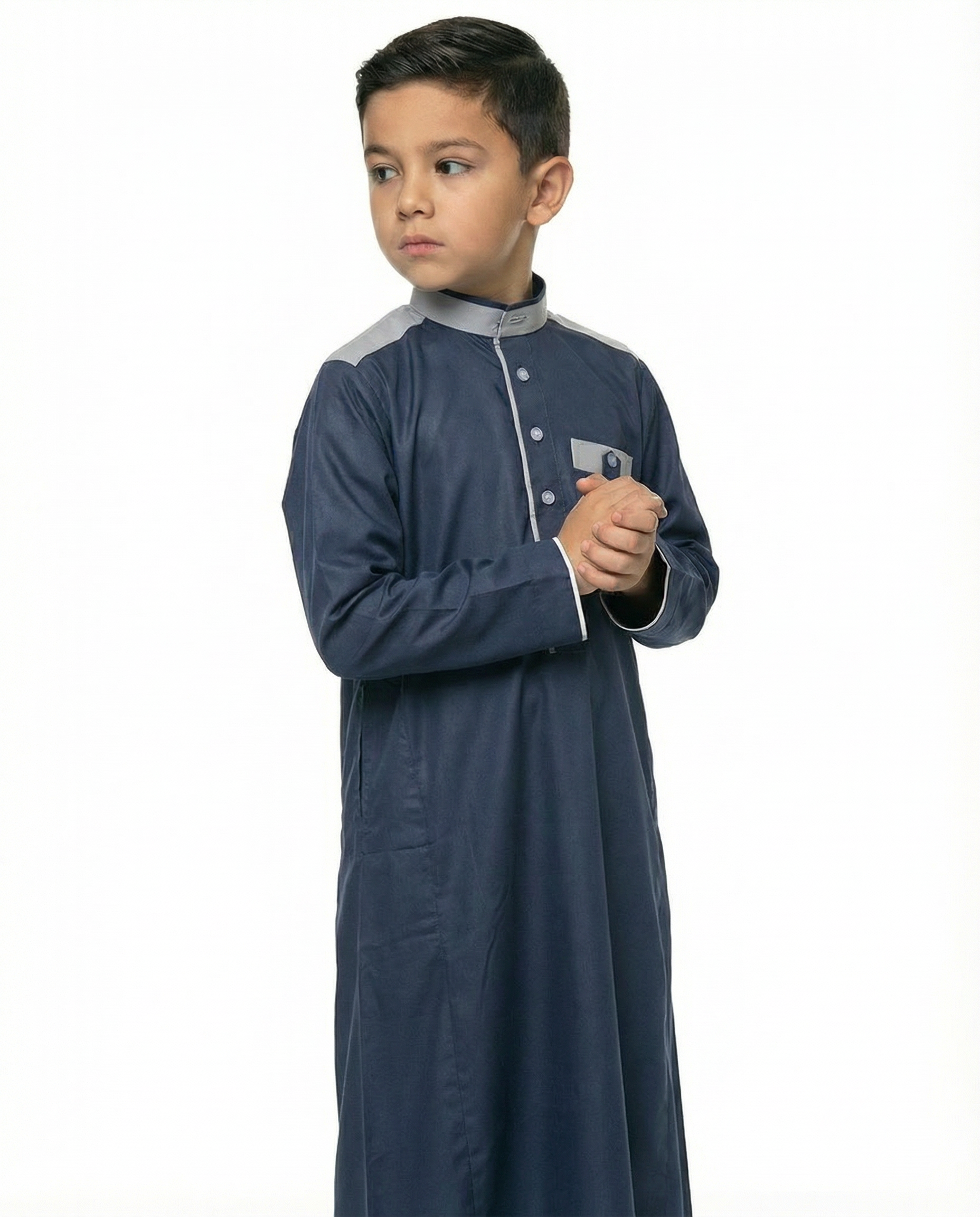 Twilight Blue Emirati Panel Collar Thobe with Chest Pocket