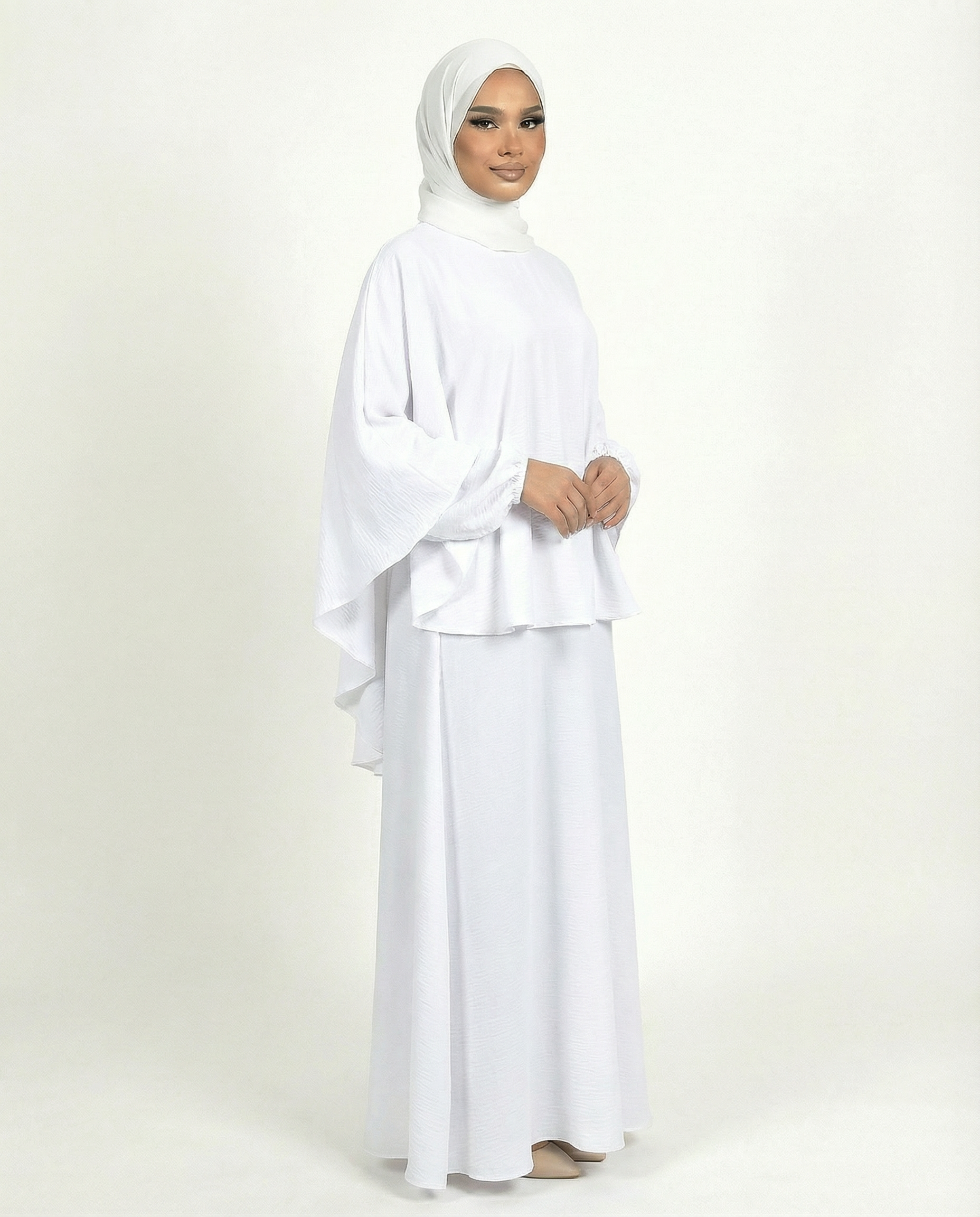 Brilliant White Airflow Cape Abaya