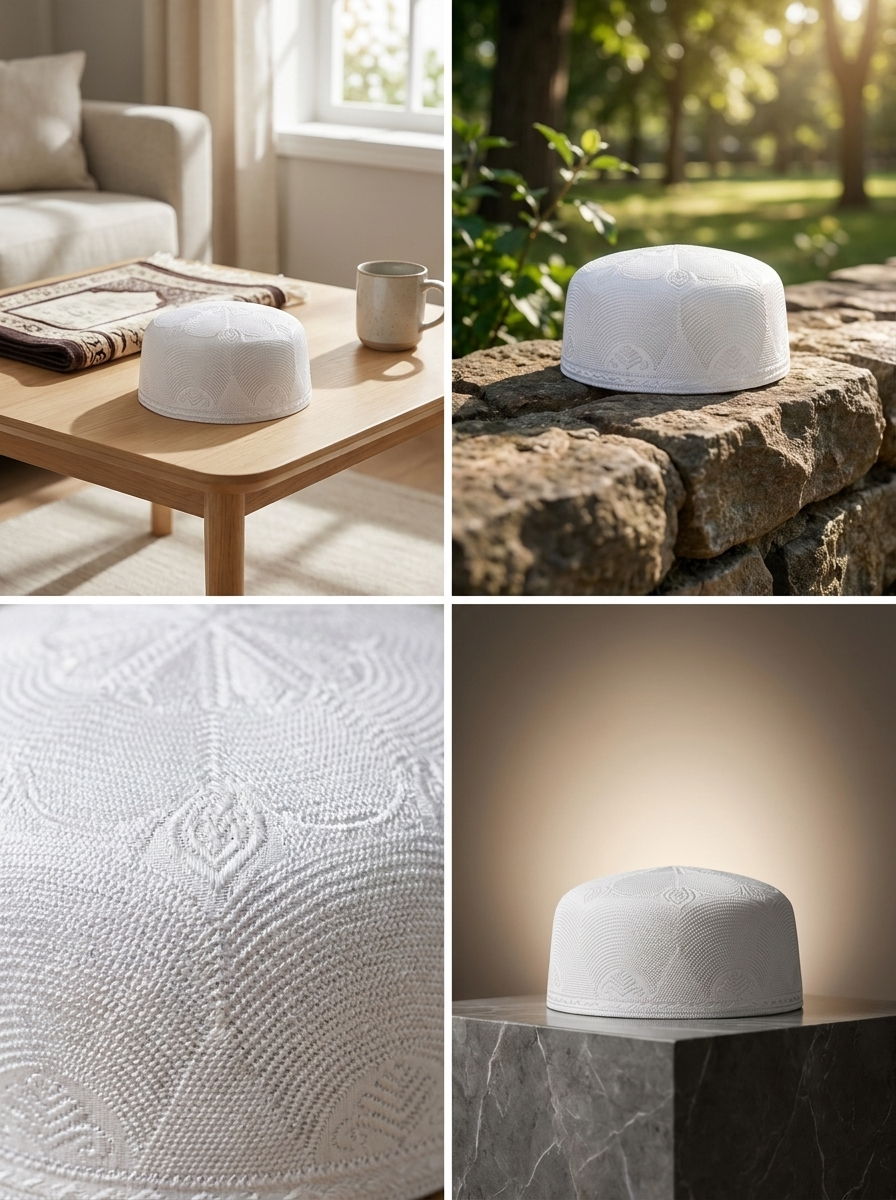 White Premium Embroidered Omani Fez