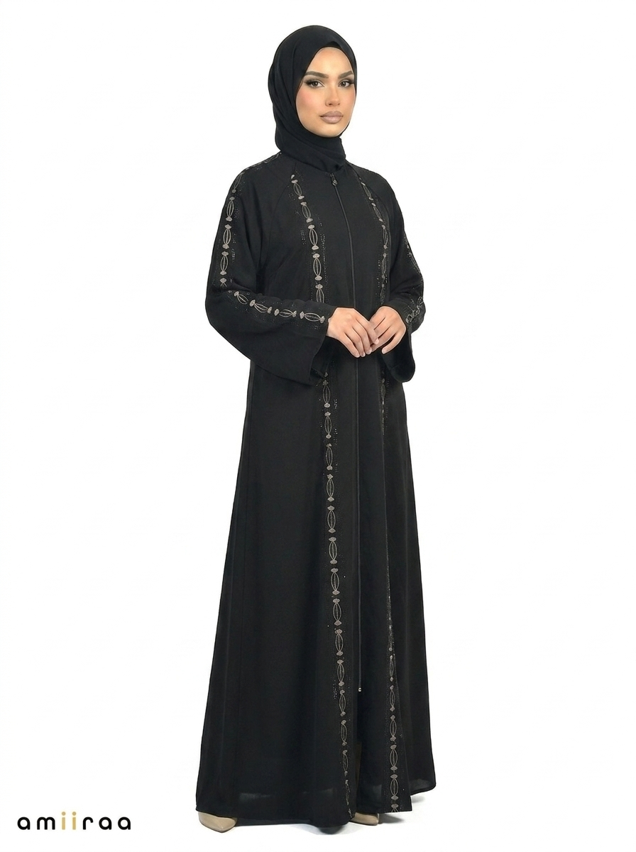 Harvest Gold Embroidered Abaya with Full-Length Front Detailing