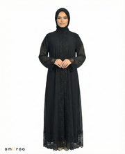 3 Piece Chiffon Abaya Set with Lace and Stone Detail - Tap Shoe