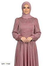 Rose Brown Embellished Stone Pattern Full-Length Dress