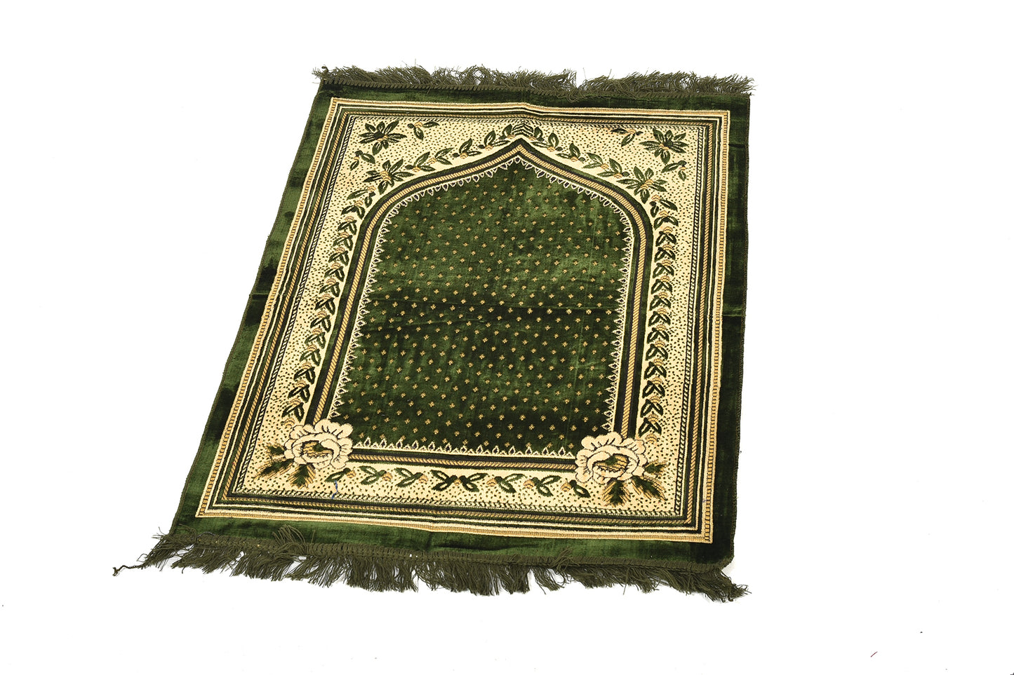 Elegant Prayer Rug – Olive Green with Floral and Gold Embroidery ( musallahs )