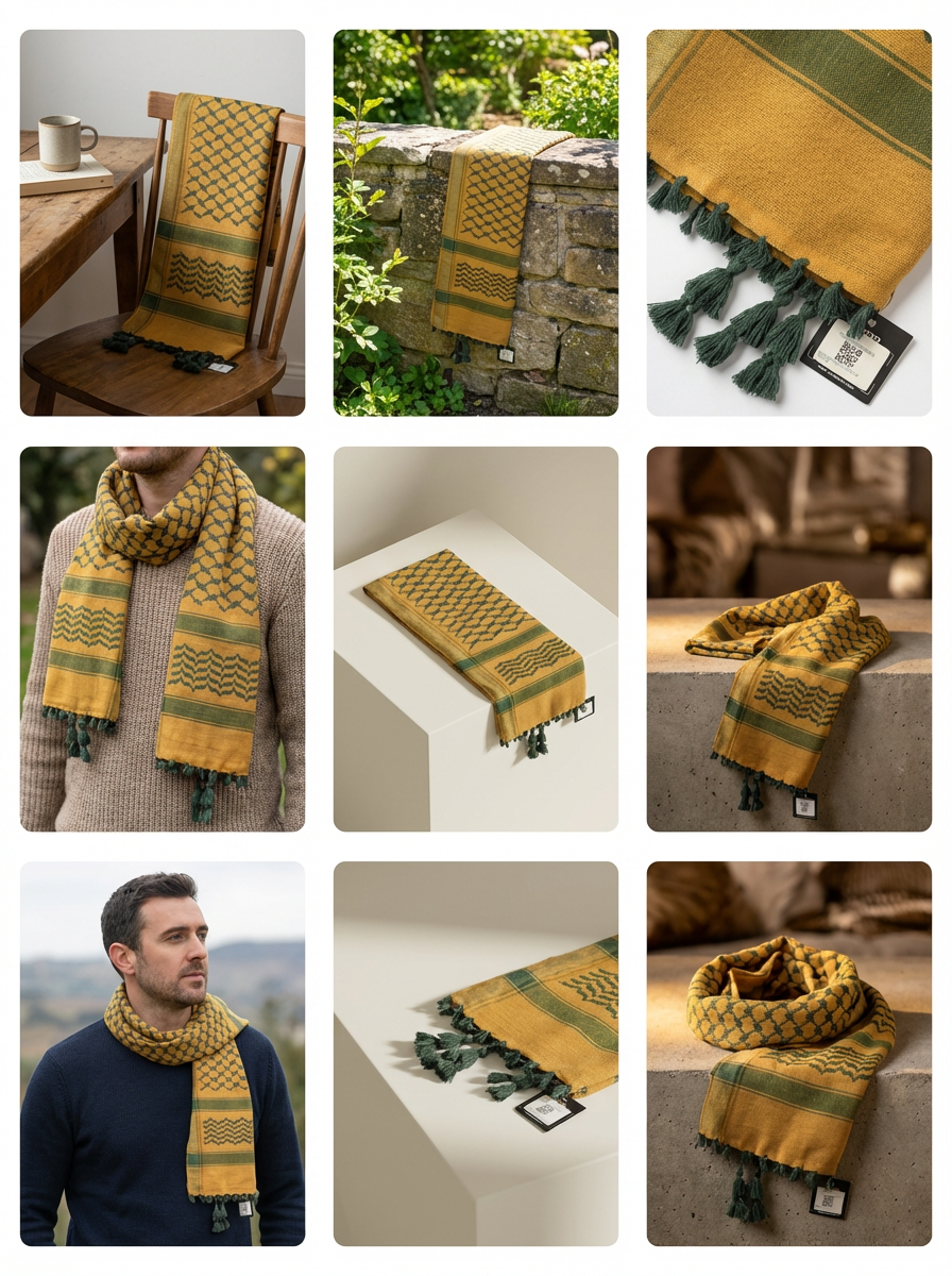 Kambaba Keffiyeh Pattern Tassel Scarf