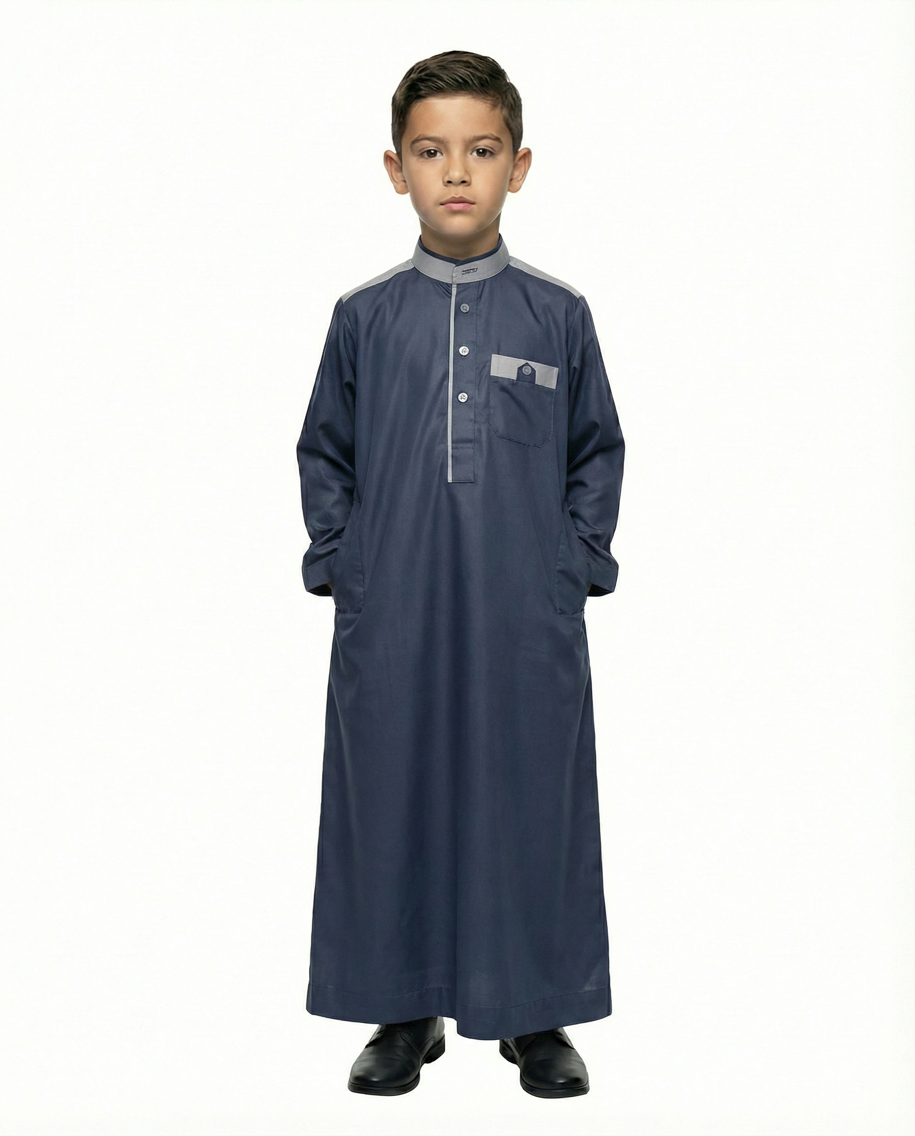 Twilight Blue Emirati Panel Collar Thobe with Chest Pocket