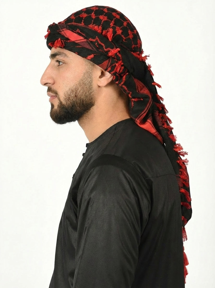 Brick Red Keffiyeh Pattern Tassel Scarf