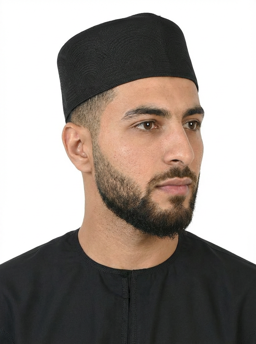 Black Premium Embroidered Omani Fez