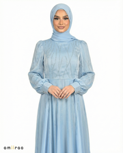 Forever Blue Embellished Stone Pattern Full-Length Dress