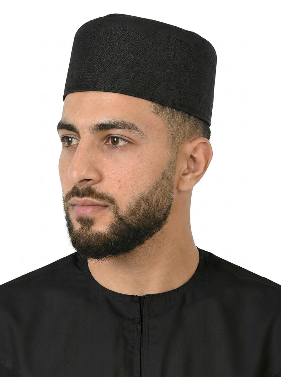 Black Premium Embroidered Omani Fez
