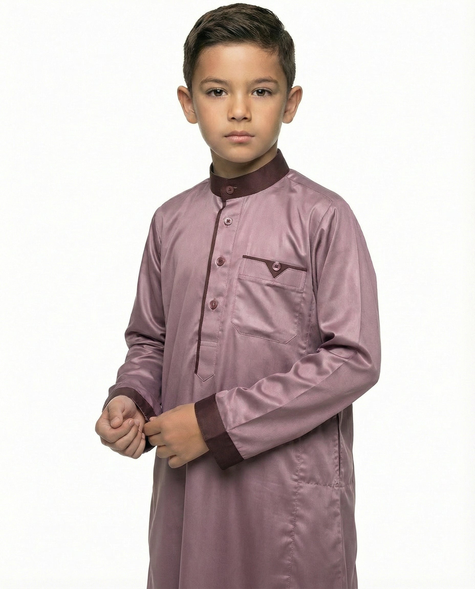 Decadent Chocolate Emirati Panel Collar Thobe with Chest Pocket