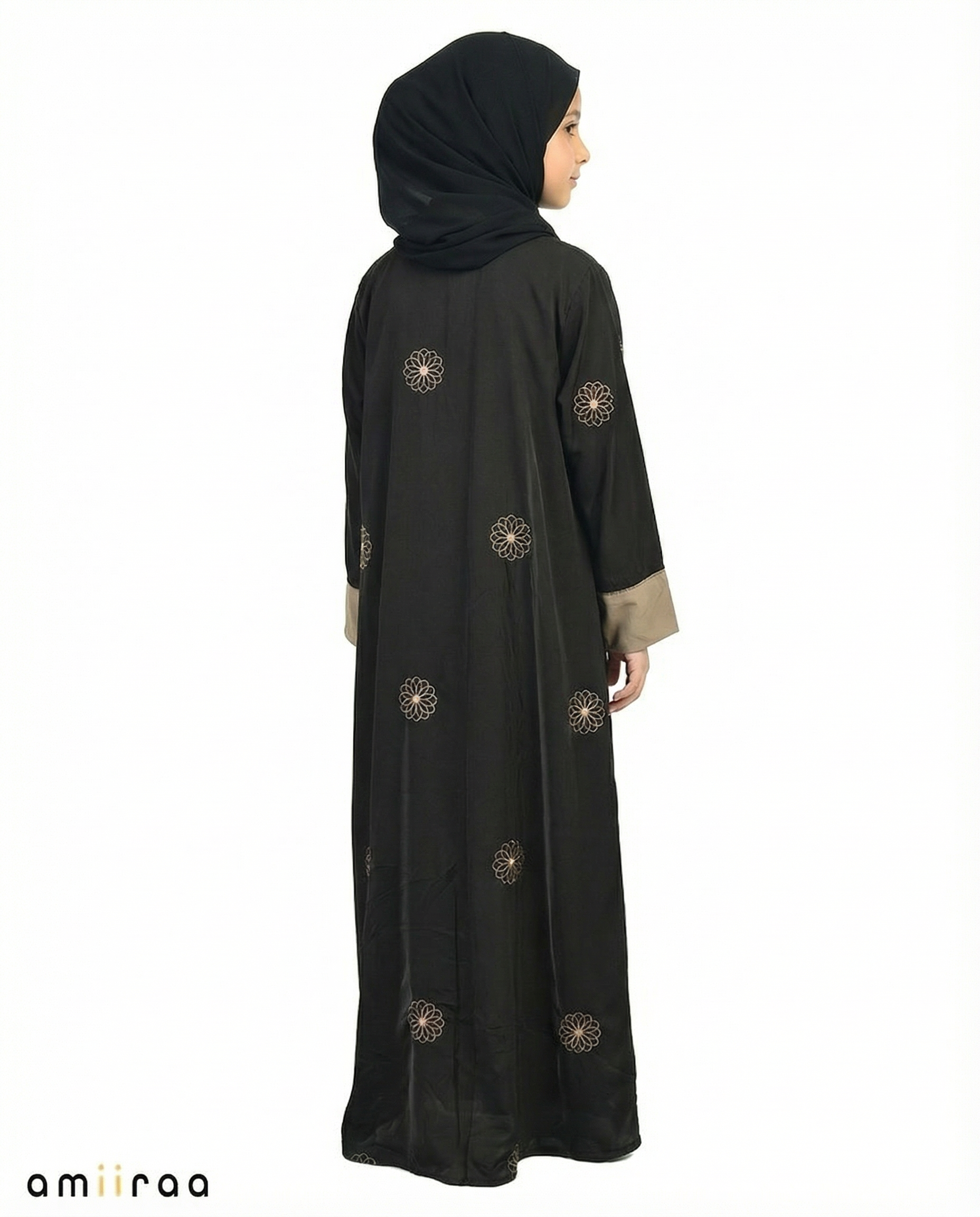 Tap Shoe Girls Floral Embroidered Open Abaya with Inner Dress