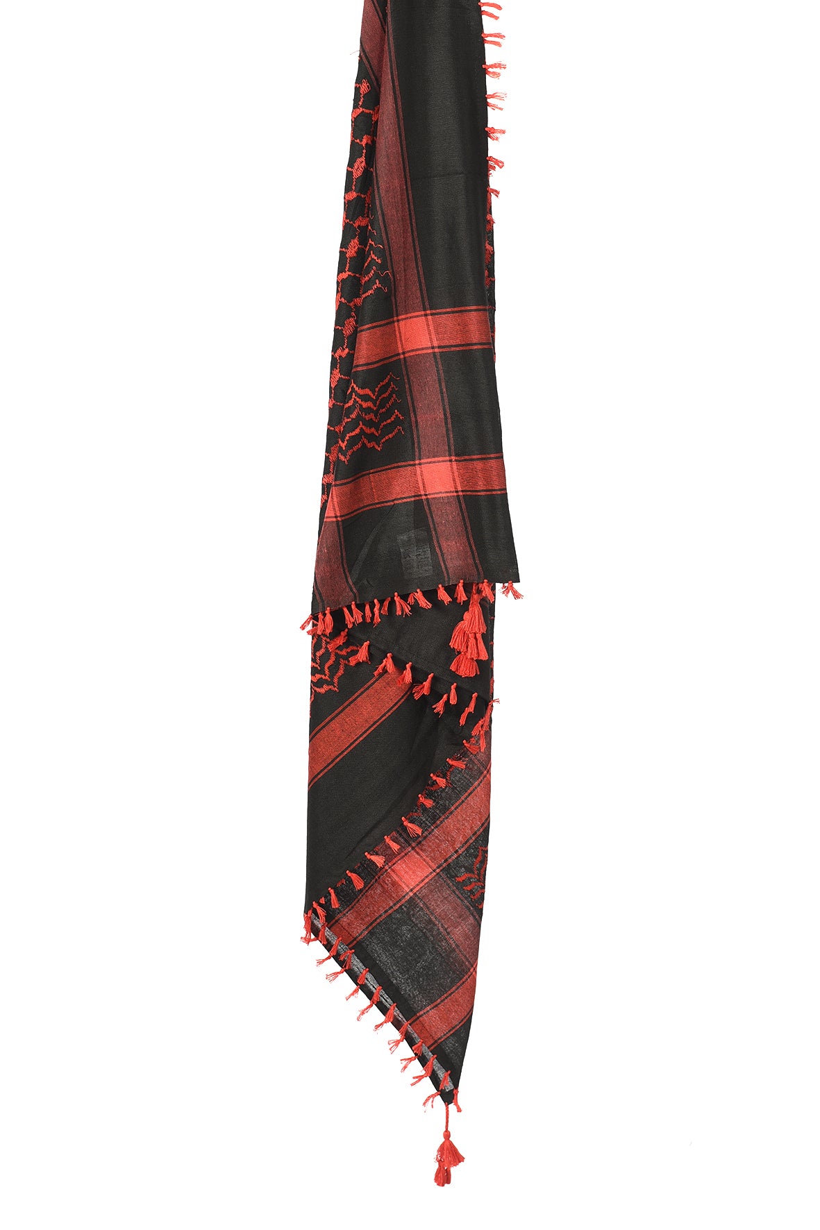 Brick Red Keffiyeh Pattern Tassel Scarf