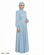 Forever Blue Embellished Stone Pattern Full-Length Dress