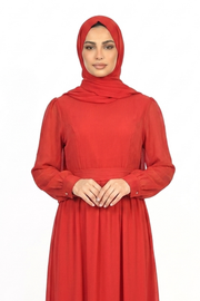 Rythmic Red Women’s Elegant Maxi Abaya Dress with Waist Belt