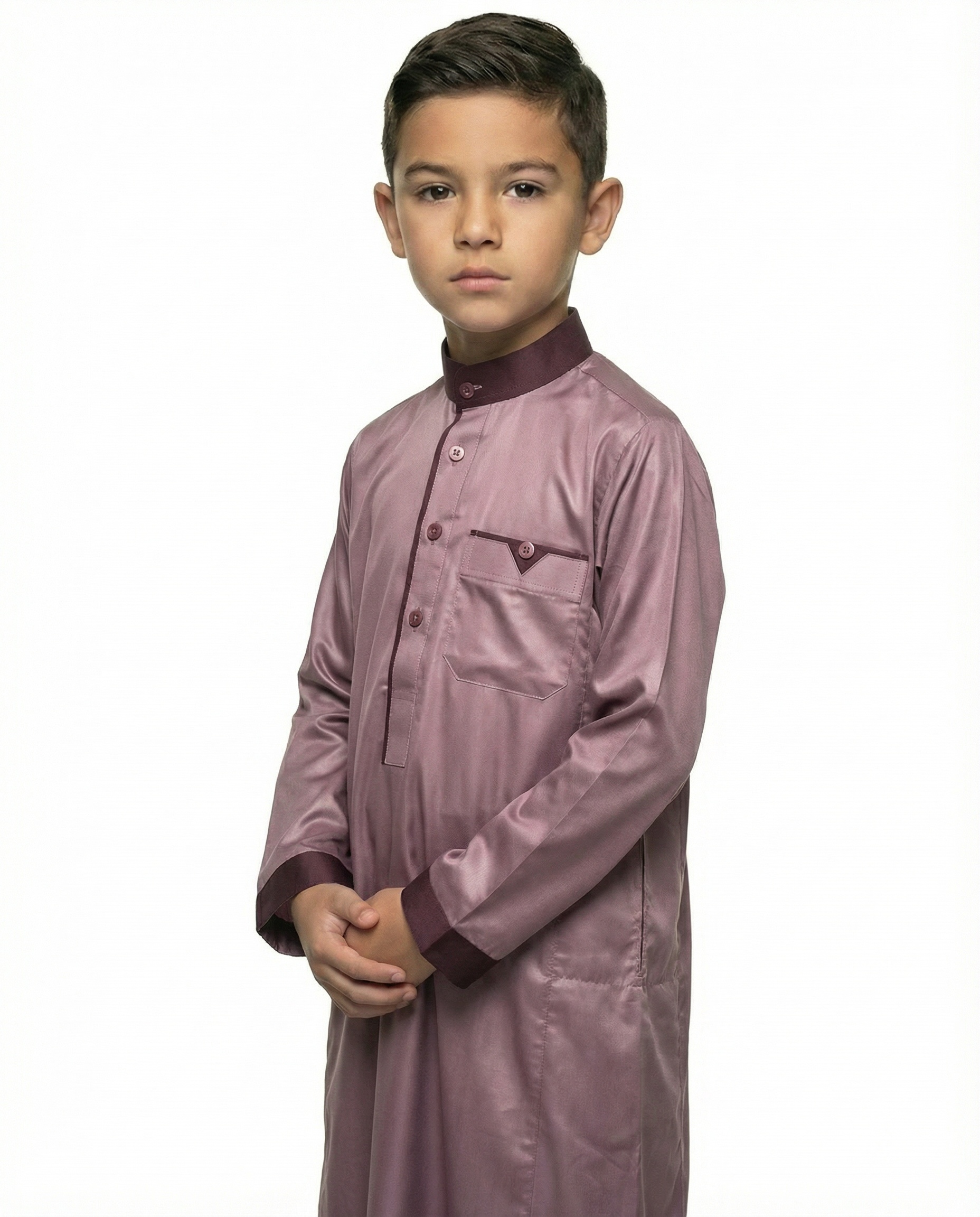 Decadent Chocolate Emirati Panel Collar Thobe with Chest Pocket