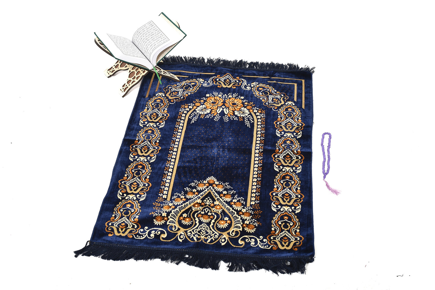 Premium Prayer Rug – Classic Navy Blue with Elegant Gold Embroidery ( musallaha )