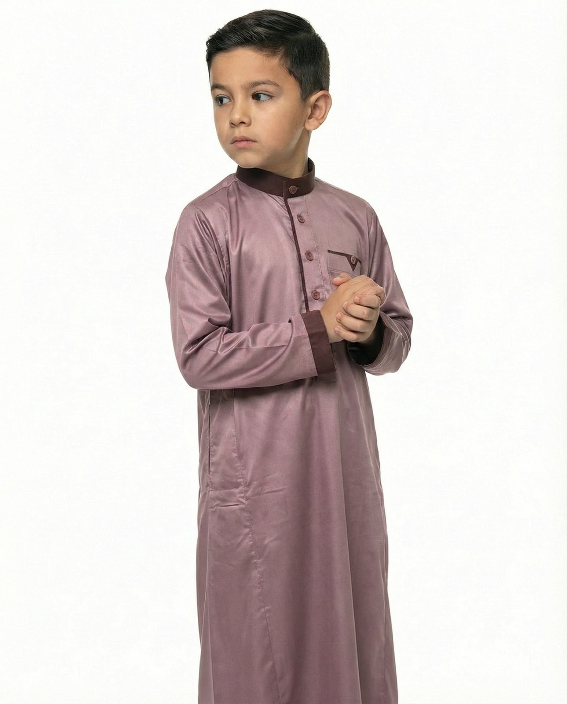 Decadent Chocolate Emirati Panel Collar Thobe with Chest Pocket