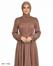 Nutmeg Embellished Stone Pattern Full-Length Dress