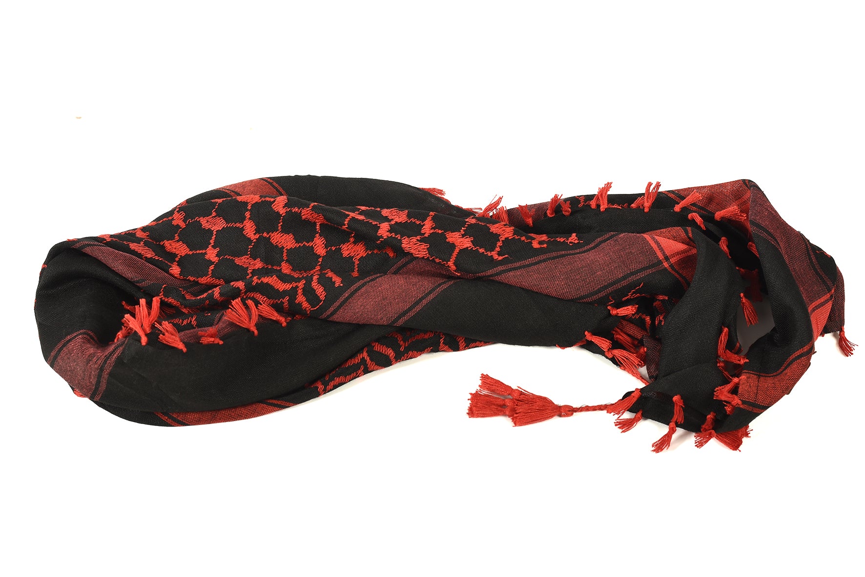 Brick Red Keffiyeh Pattern Tassel Scarf