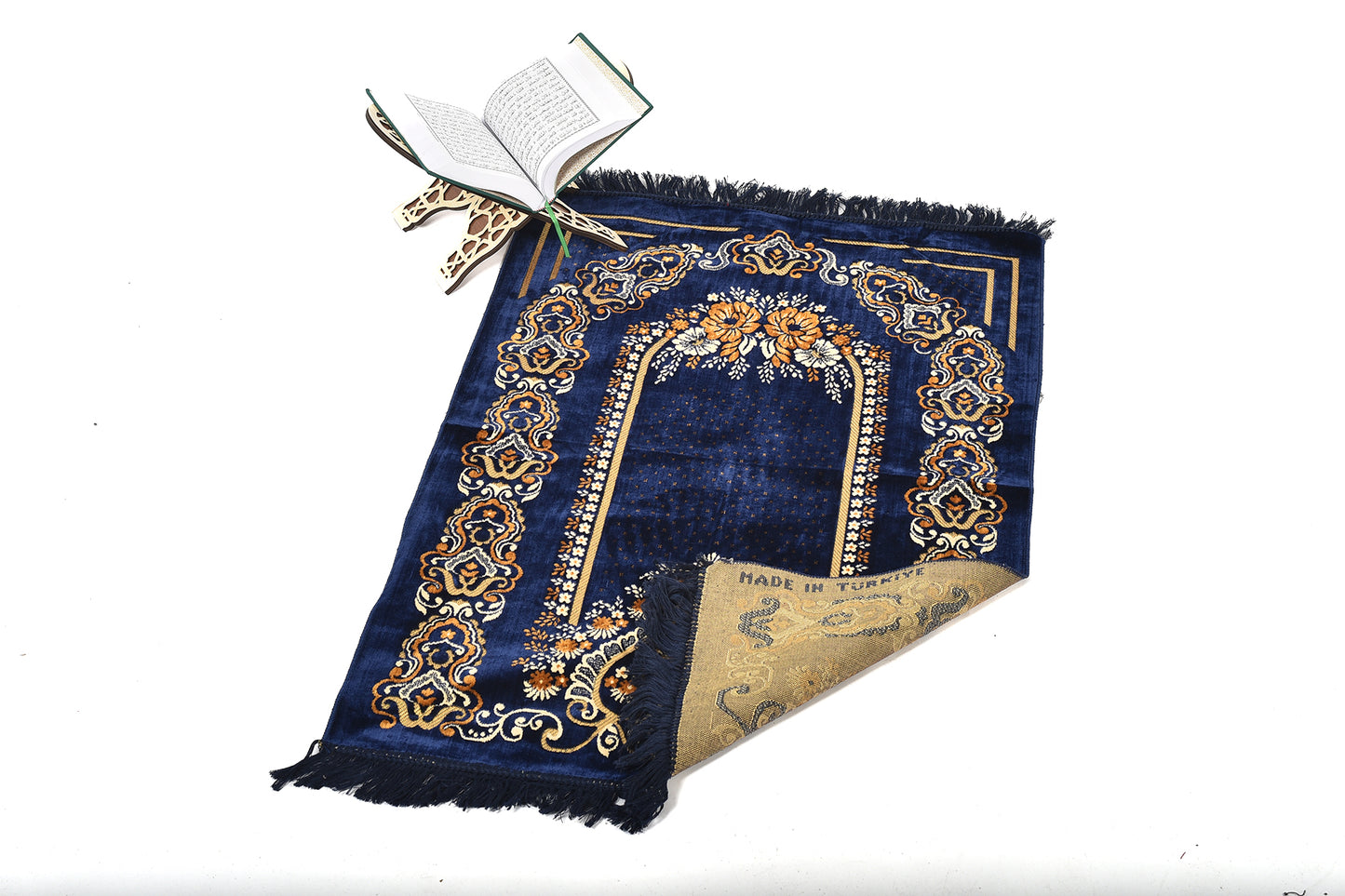 Premium Prayer Rug – Classic Navy Blue with Elegant Gold Embroidery ( musallaha )