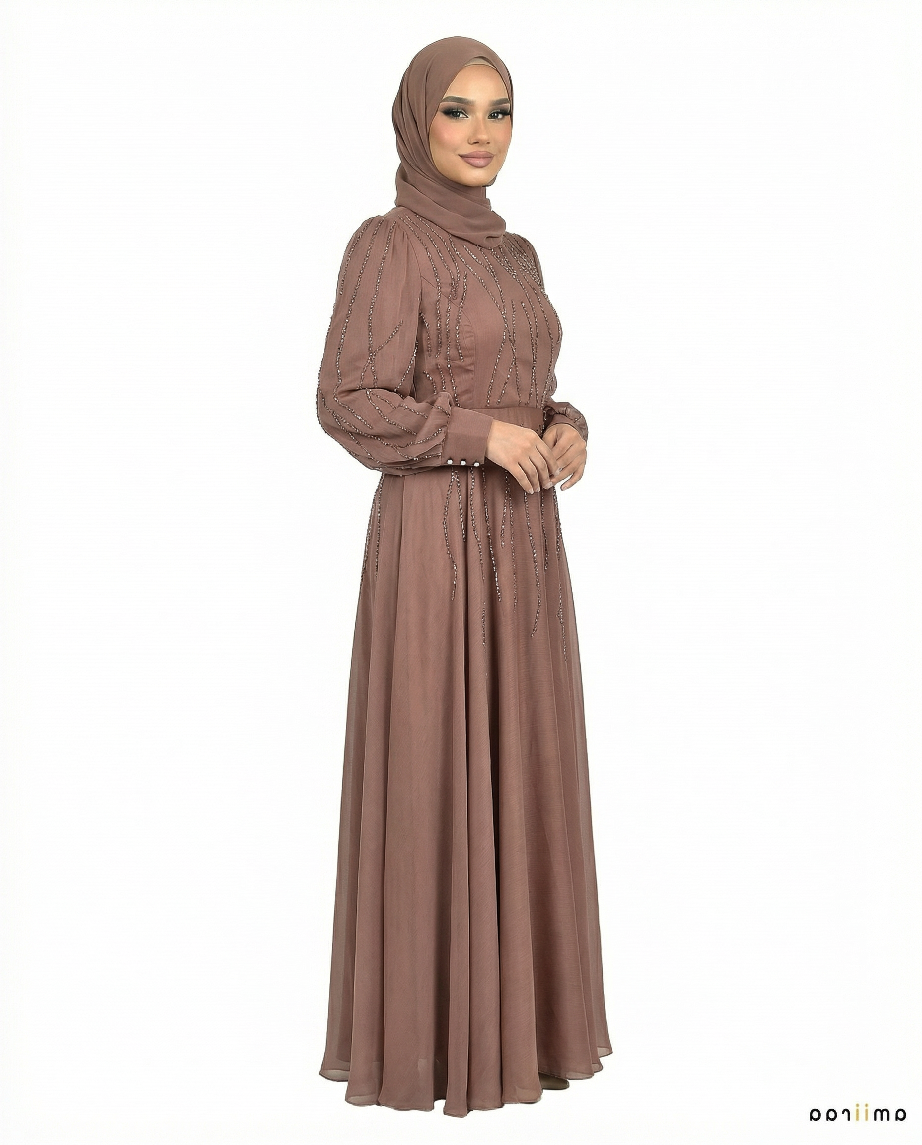 Nutmeg Embellished Stone Pattern Full-Length Dress