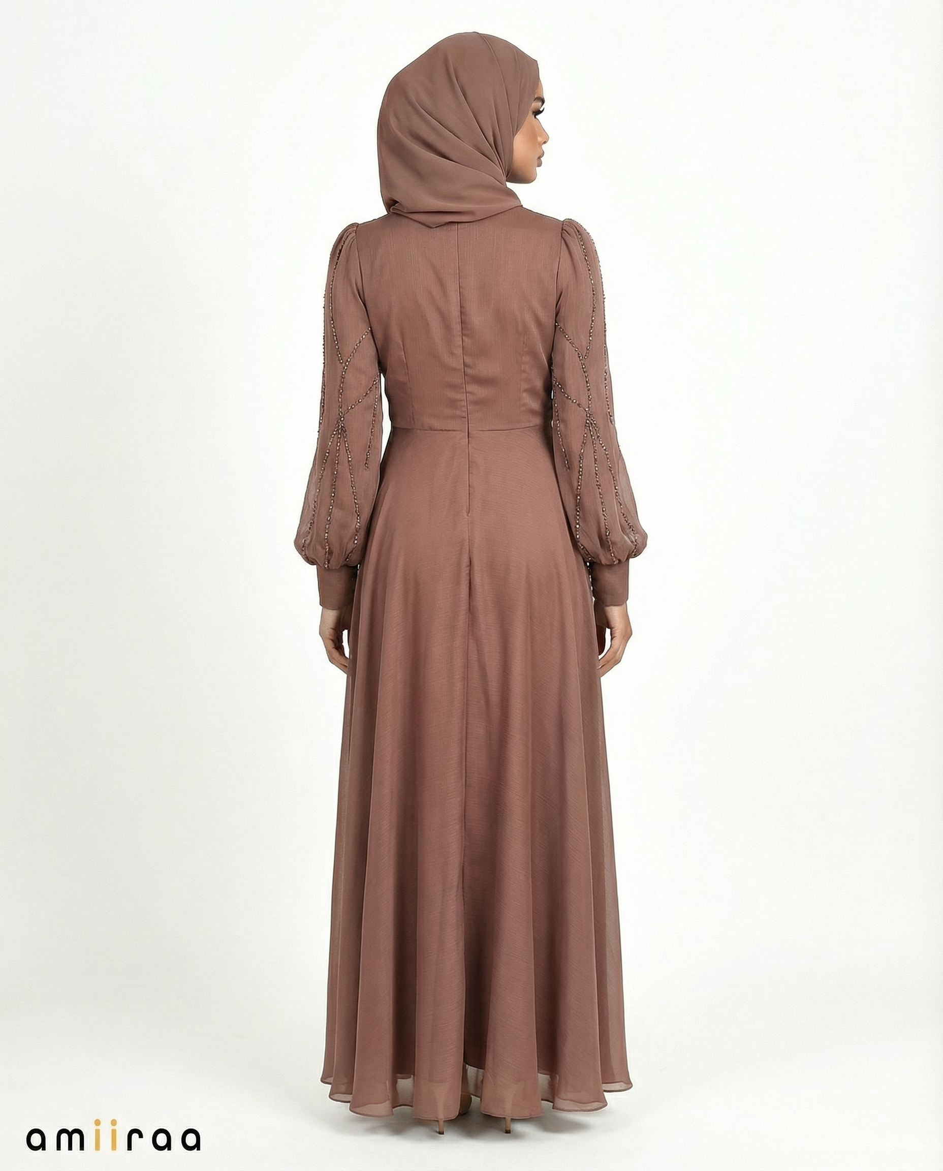 Nutmeg Embellished Stone Pattern Full-Length Dress