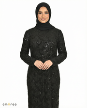 Meteorite Fitted Heavy Beaded Chevron Full-Length Maxi Dress