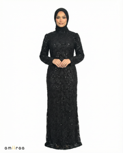 Meteorite Fitted Heavy Beaded Chevron Full-Length Maxi Dress