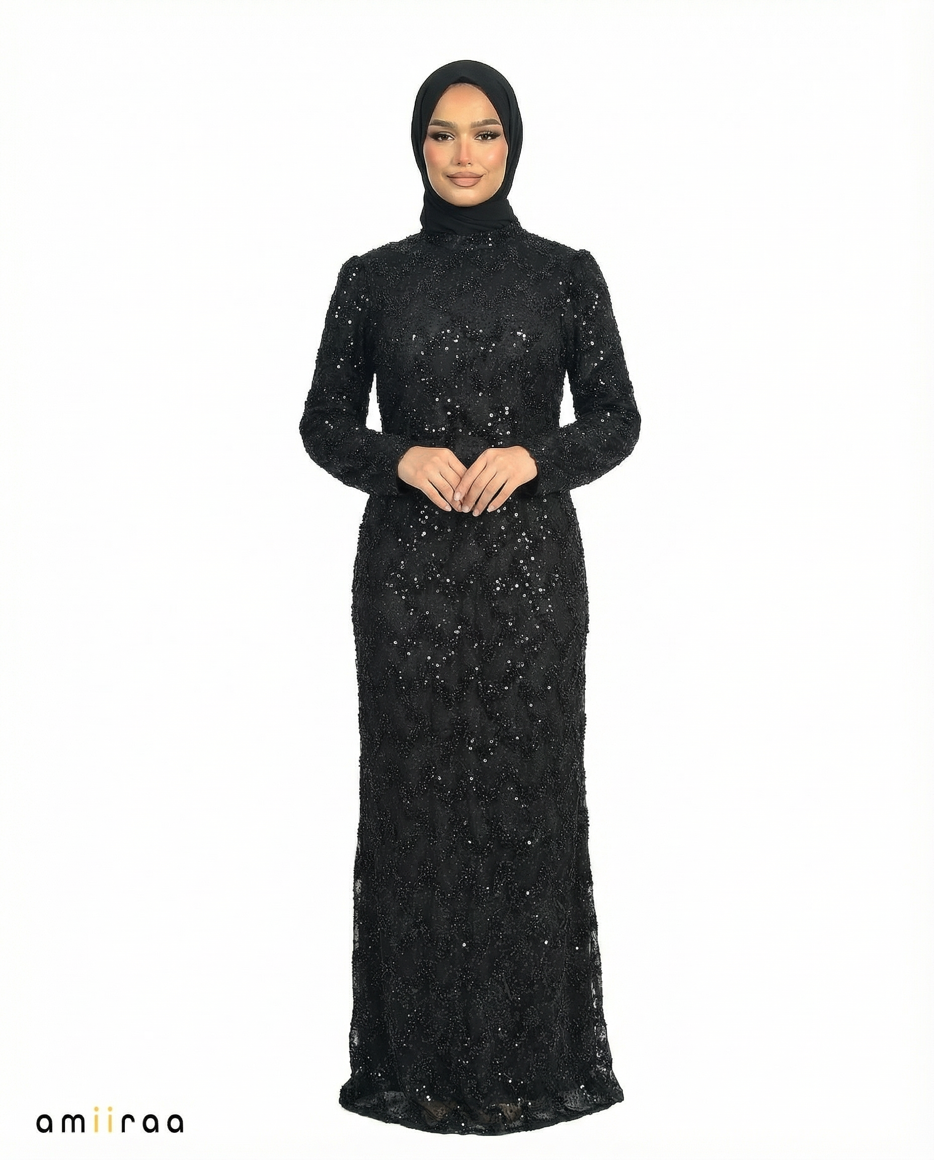 Meteorite Fitted Heavy Beaded Chevron Full-Length Maxi Dress