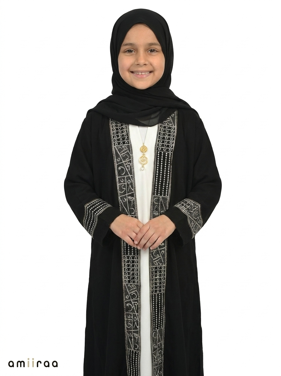 Tap Shoe Girls Abaya with Statement Embroidered Borders
