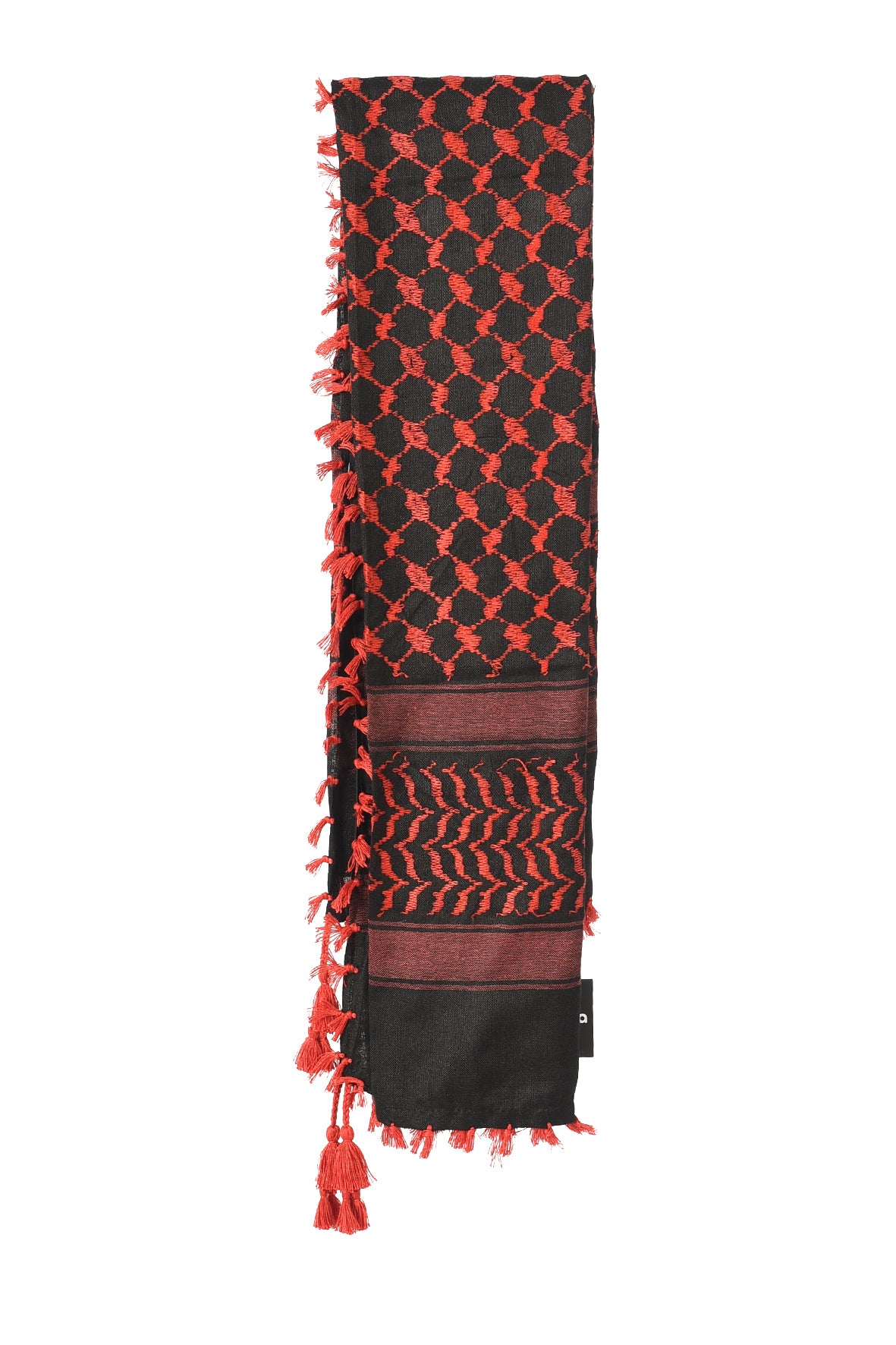 Brick Red Keffiyeh Pattern Tassel Scarf