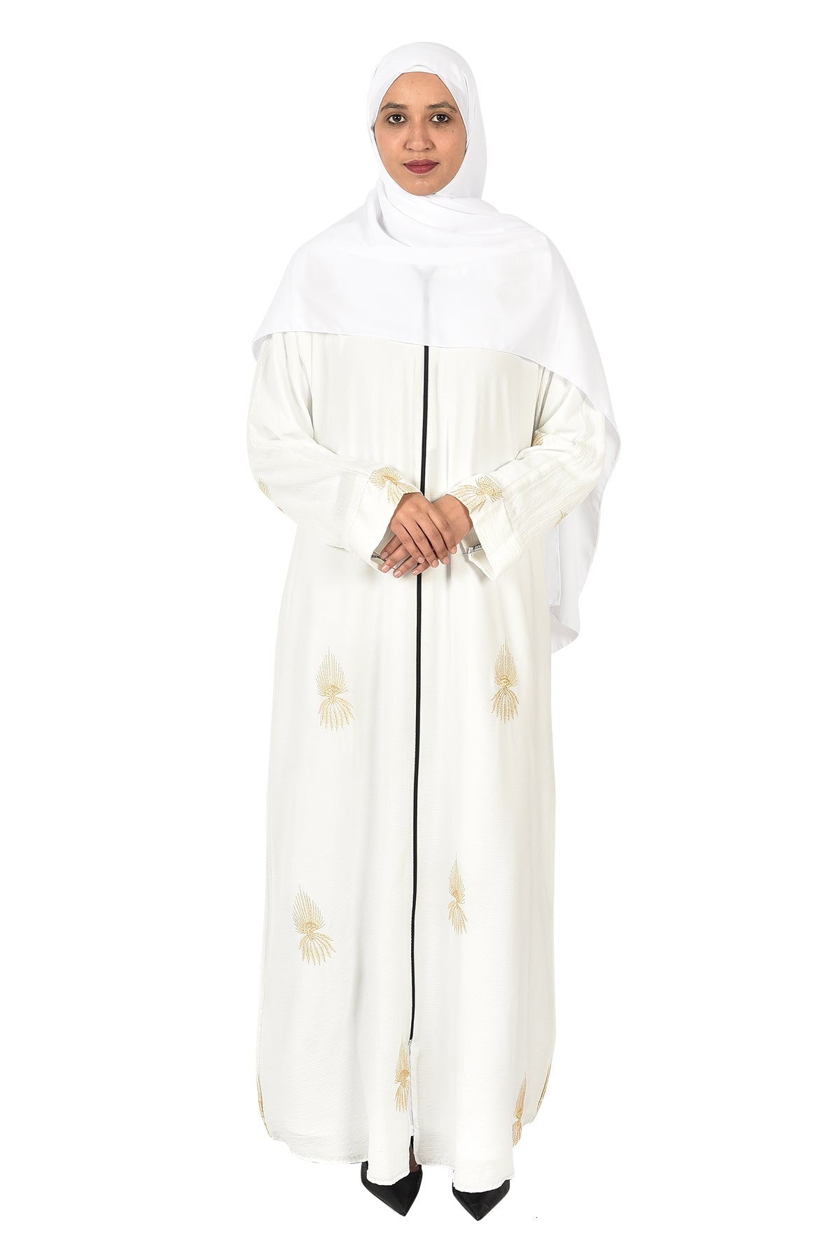 Elegant White Abaya with Gold Embroidery ( ladies abaya )