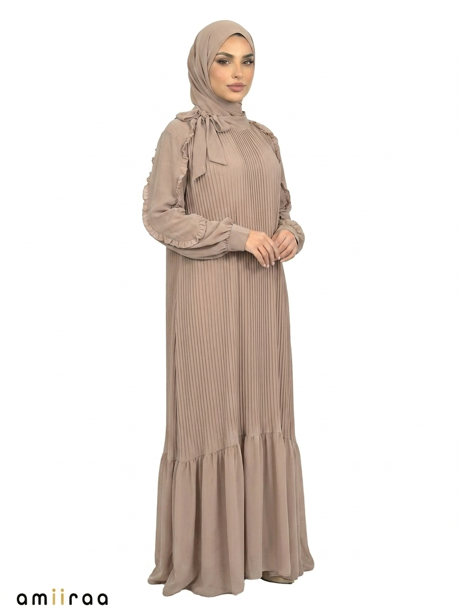 Cinder Pleated Modest Maxi Dress with Ruffle Detailing