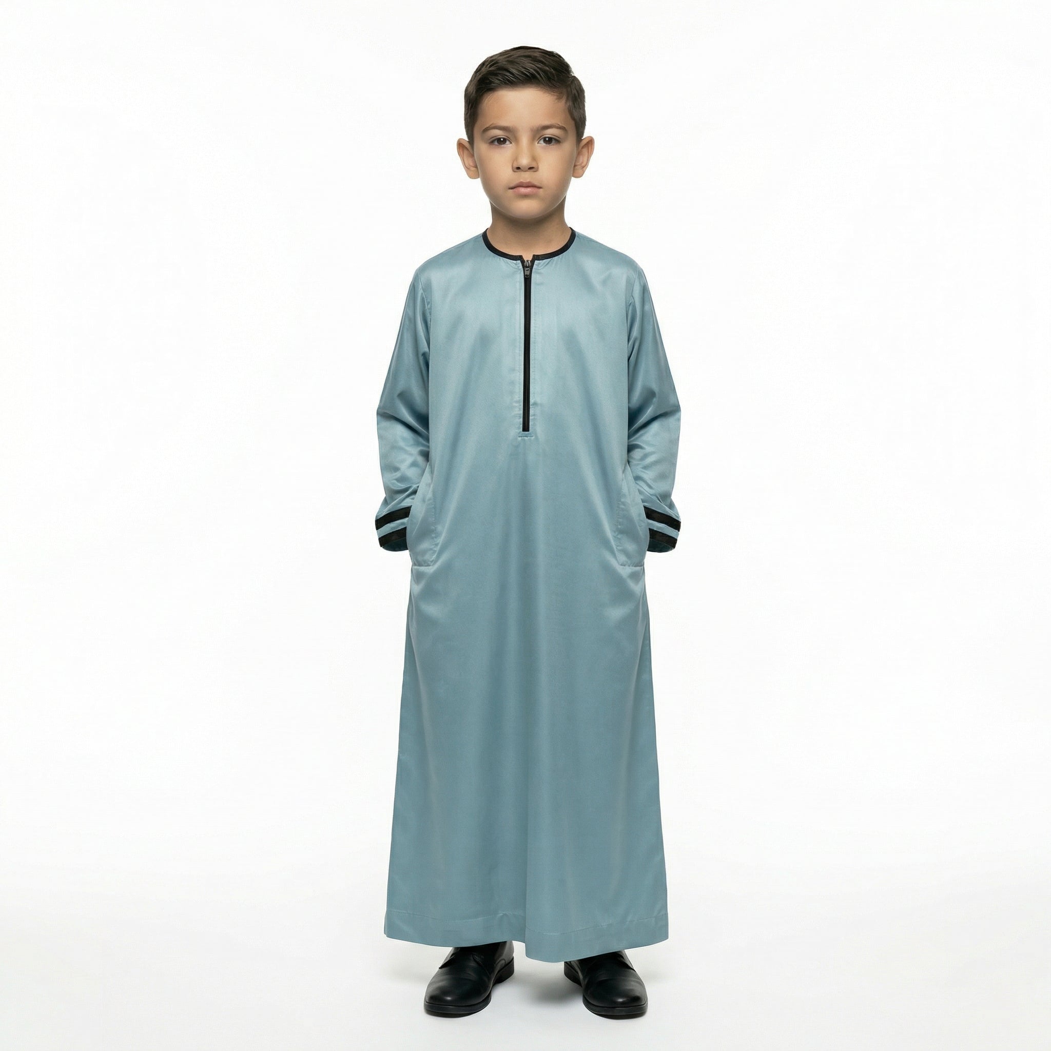 Canton Emirati Zip Thobe with Black Trim