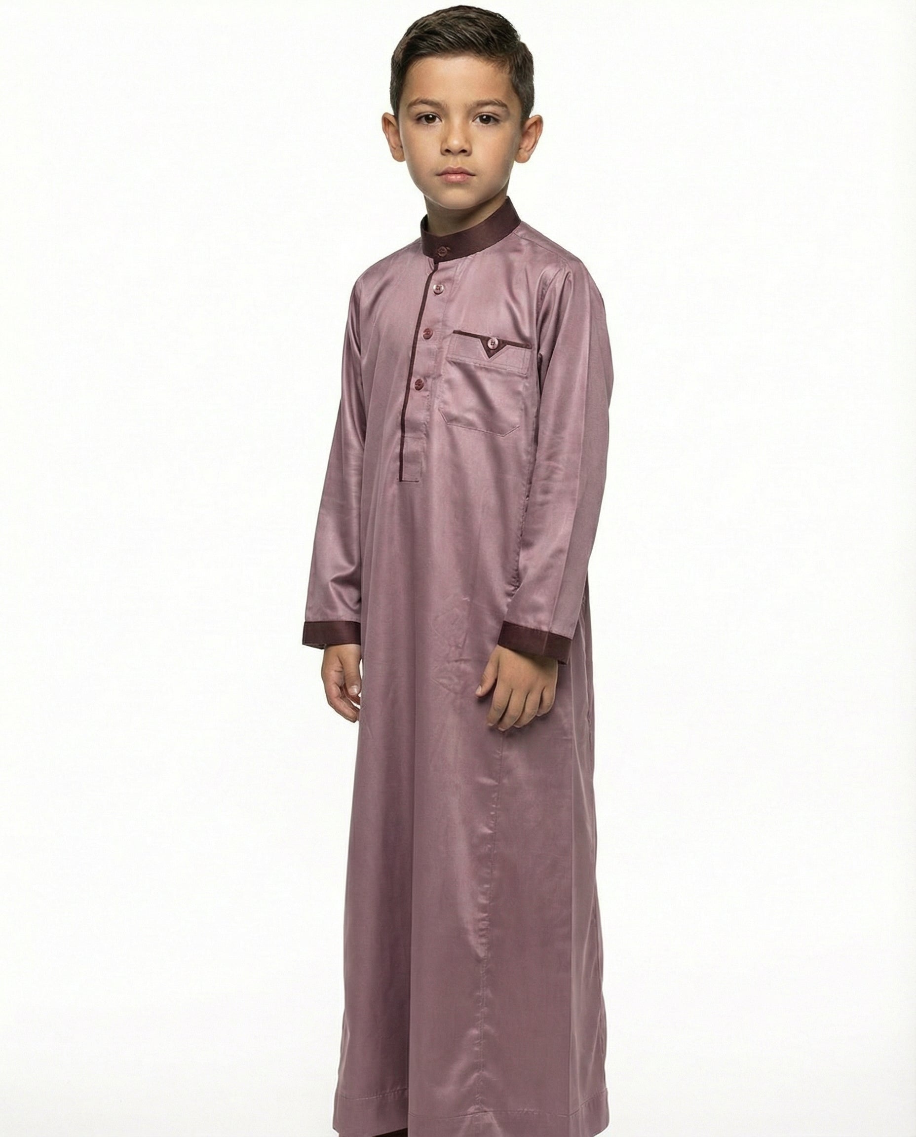 Decadent Chocolate Emirati Panel Collar Thobe with Chest Pocket
