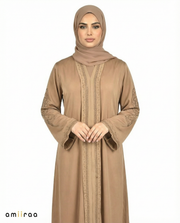 Covert Green Ornate Detailed Panel Full-Length Abaya