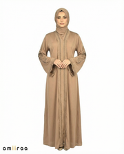 Covert Green Ornate Detailed Panel Full-Length Abaya